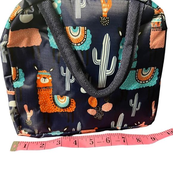 Llama Insulated Lunch Box Navy Blue Pastel Cartoon Llamas Zipper 8” x 9” x 5” - Picture 2 of 9